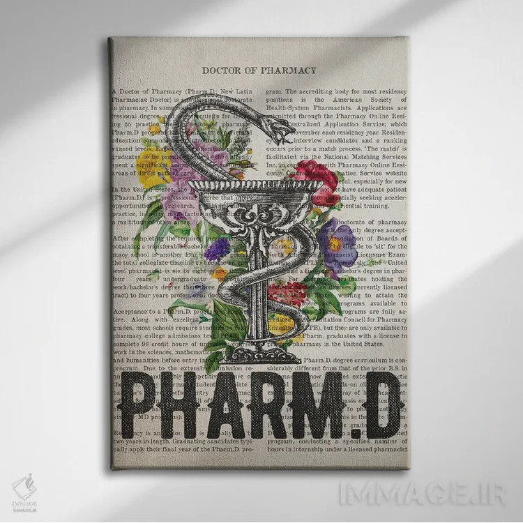 تابلو دکترای داروسازی (PharmD) همراه با گلها اثر پیکسل کهنه (استودیو/نام هنری) - نمای روبهرو روی دیوار