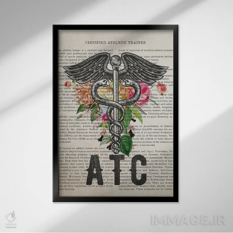 تابلو مربی ورزشی دارای گواهی (ATC) همراه با گلها اثر پیکسل کهنه (استودیو/نام هنری) - نمای قابدار مشکی