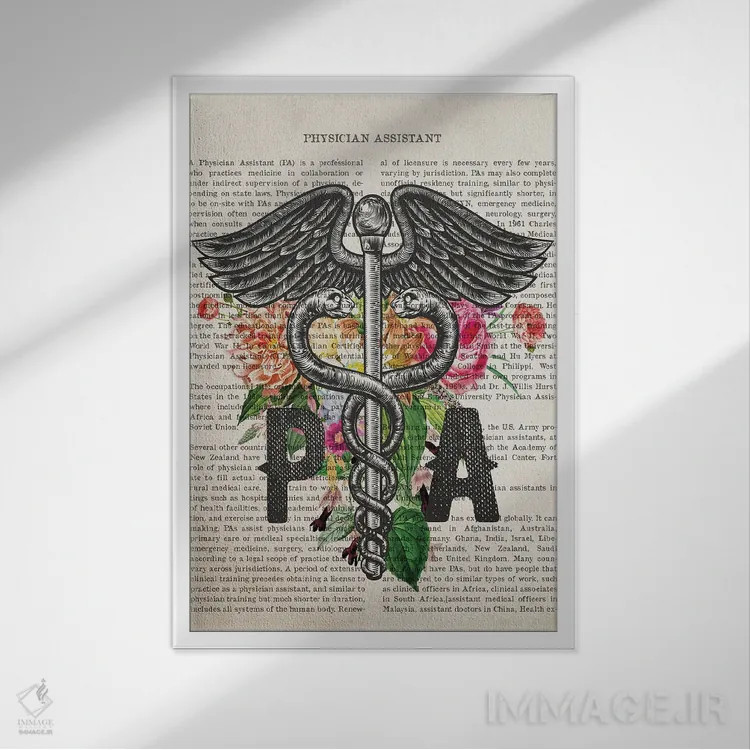 تابلو دستیار پزشک (PA) همراه با گلها اثر پیکسل کهنه (استودیو/نام هنری) - نمای قابدار سفید