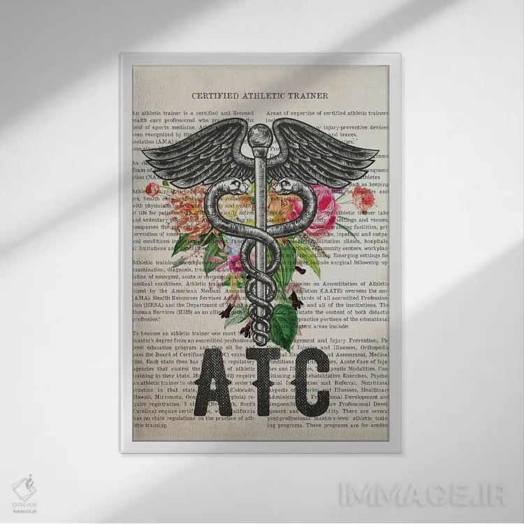 تابلو مربی ورزشی دارای گواهی (ATC) همراه با گلها اثر پیکسل کهنه (استودیو/نام هنری) - نمای قابدار سفید