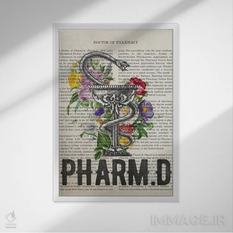 تابلو دکترای داروسازی (PharmD) همراه با گلها اثر پیکسل کهنه (استودیو/نام هنری) - نمای قابدار سفید