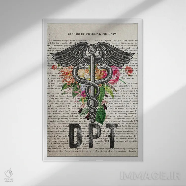تابلو دکترای فیزیوتراپی (DPT) همراه با گلها اثر پیکسل کهنه (استودیو/نام هنری) - نمای قابدار سفید