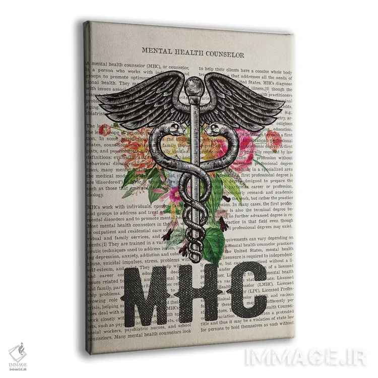 تابلو مشاور سلامت روان (MHC) همراه با گلها اثر پیکسل کهنه (استودیو/نام هنری) - نمای پرسپکتیو محصول
