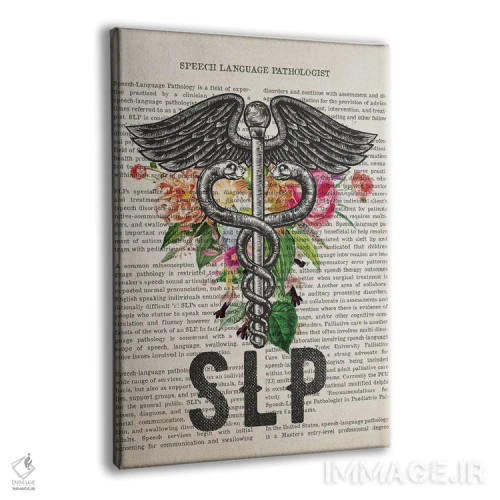 تابلو متخصص گفتاردرمانی (SLP) با گلها اثر پیکسل کهنه (استودیو/نام هنری) - نمای پرسپکتیو محصول