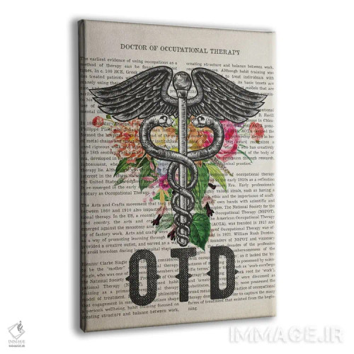 تابلو دکترای کاردرمانی (OTD) با گلها اثر پیکسل کهنه (استودیو/نام هنری) - نمای پرسپکتیو محصول