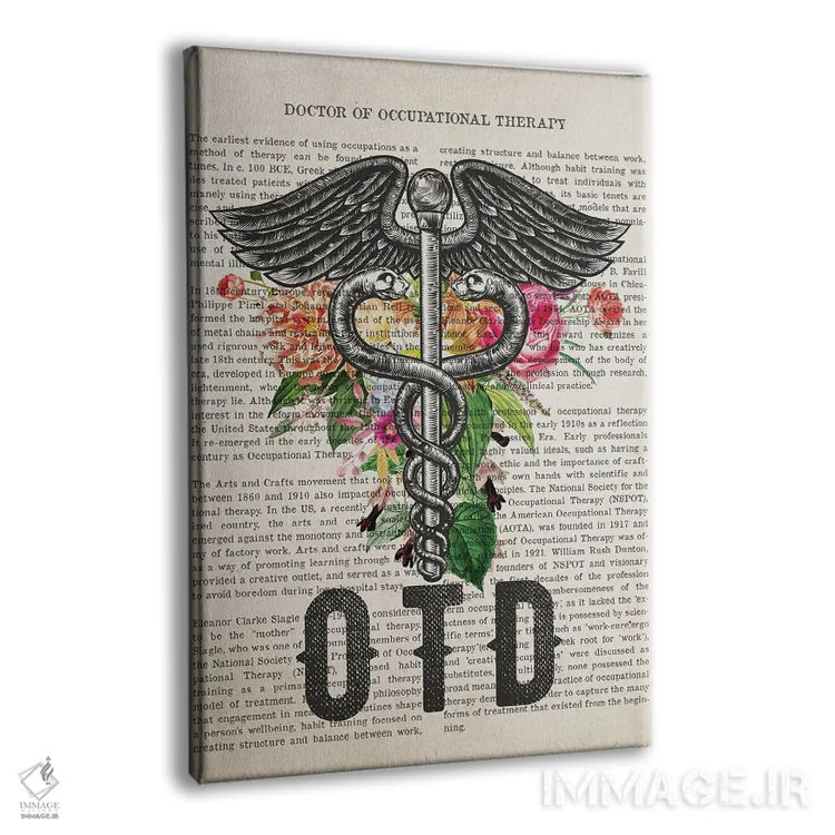 تابلو دکترای کاردرمانی (OTD) با گلها اثر پیکسل کهنه (استودیو/نام هنری) - نمای پرسپکتیو محصول