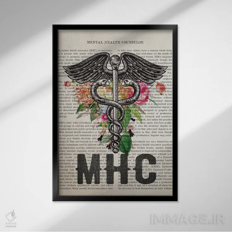 تابلو مشاور سلامت روان (MHC) همراه با گلها اثر پیکسل کهنه (استودیو/نام هنری) - نمای قابدار مشکی