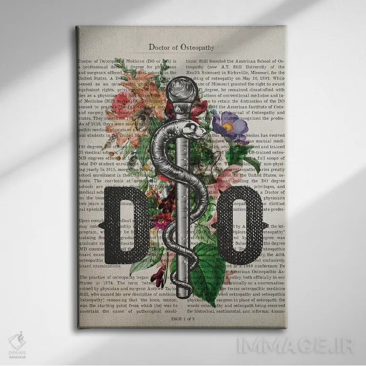 تابلو دکترای استئوپاتی (DO) همراه با گلها اثر پیکسل کهنه (استودیو/نام هنری) - نمای روبهرو روی دیوار