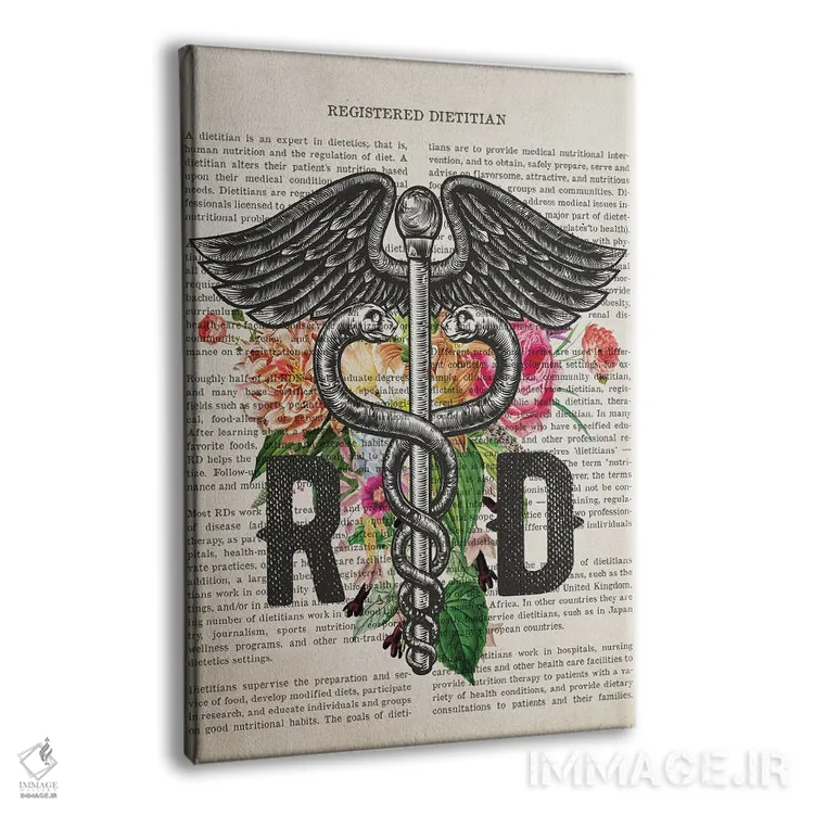 تابلو چاپ متخصص تغذیه ثبت شده (RD) با گلها اثر پیکسل کهنه (استودیو/نام هنری) - نمای پرسپکتیو محصول