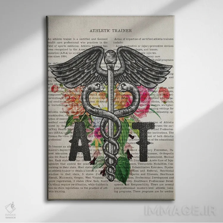 تابلو مربی ورزشی (AT) همراه با گلها اثر پیکسل کهنه (استودیو/نام هنری) - نمای روبهرو روی دیوار