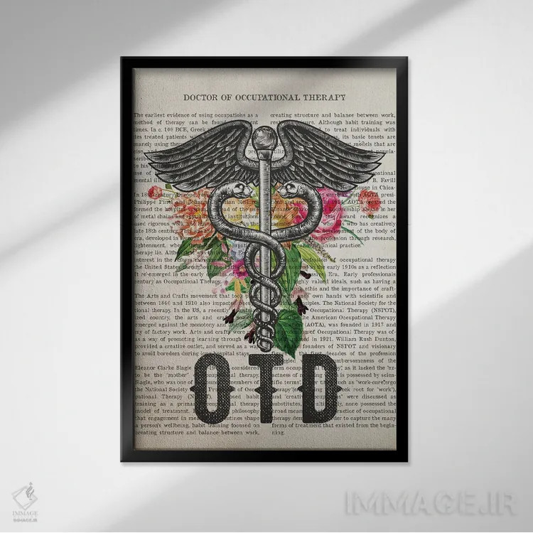 تابلو دکترای کاردرمانی (OTD) با گلها اثر پیکسل کهنه (استودیو/نام هنری) - نمای قابدار مشکی