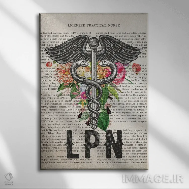تابلو چاپ پرستار عملی مجاز (LPN) با گلها اثر پیکسل کهنه (استودیو/نام هنری) - نمای روبهرو روی دیوار