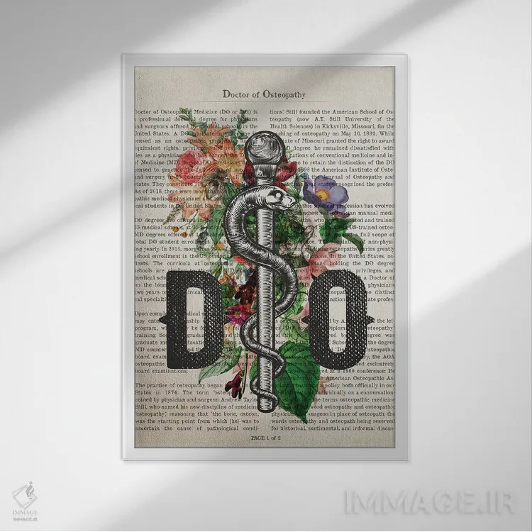 تابلو دکترای استئوپاتی (DO) همراه با گلها اثر پیکسل کهنه (استودیو/نام هنری) - نمای قابدار سفید