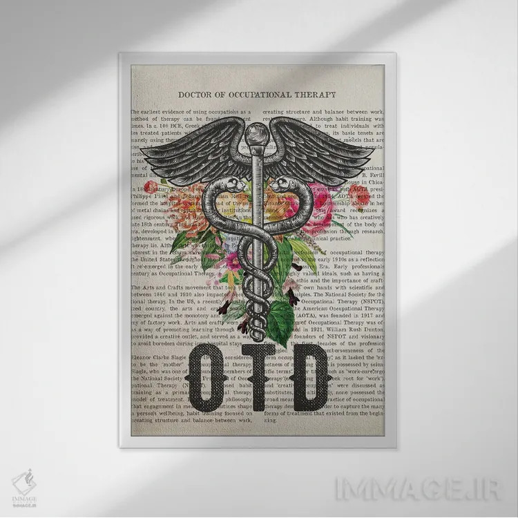 تابلو دکترای کاردرمانی (OTD) با گلها اثر پیکسل کهنه (استودیو/نام هنری) - نمای قابدار سفید