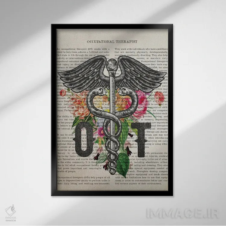 تابلو چاپ کاردرمانگر (OT) با گلها اثر پیکسل کهنه (استودیو/نام هنری) - نمای قابدار مشکی