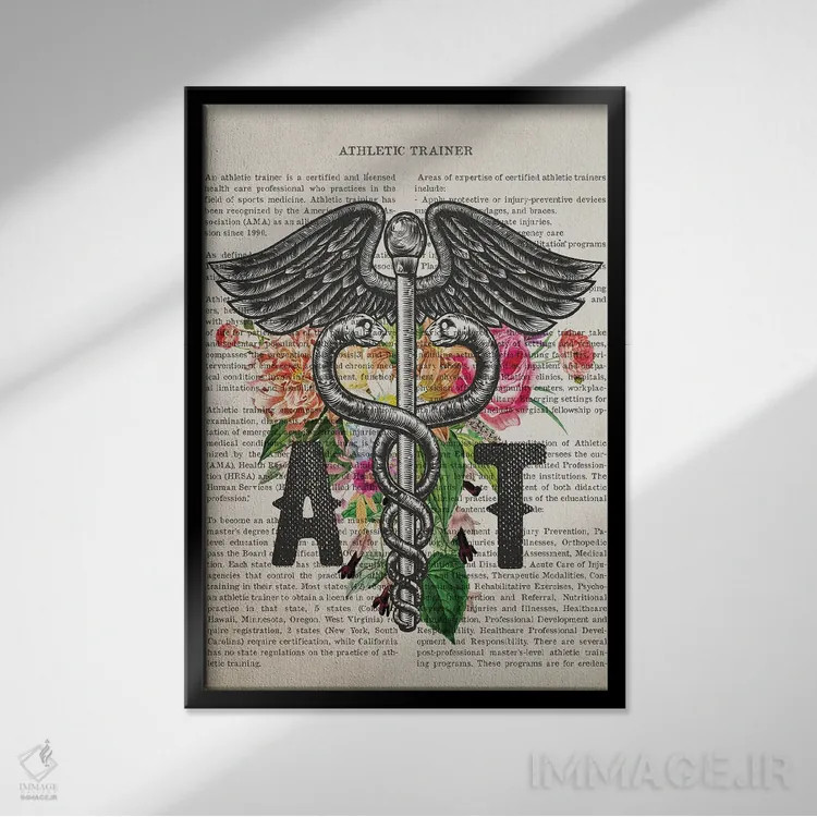 تابلو مربی ورزشی (AT) همراه با گلها اثر پیکسل کهنه (استودیو/نام هنری) - نمای قابدار مشکی