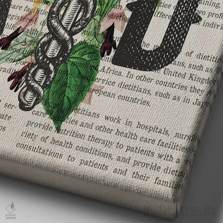 تابلو چاپ متخصص تغذیه ثبت شده (RD) با گلها اثر پیکسل کهنه (استودیو/نام هنری) - نمای نزدیک بافت بوم