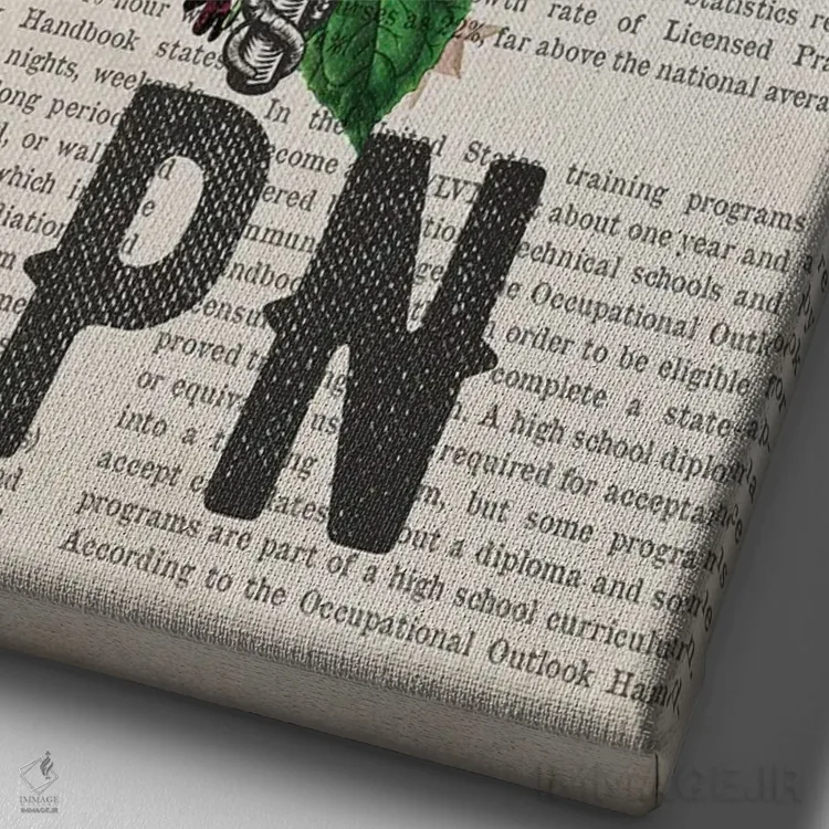 تابلو چاپ پرستار عملی مجاز (LPN) با گلها اثر پیکسل کهنه (استودیو/نام هنری) - نمای نزدیک بافت بوم