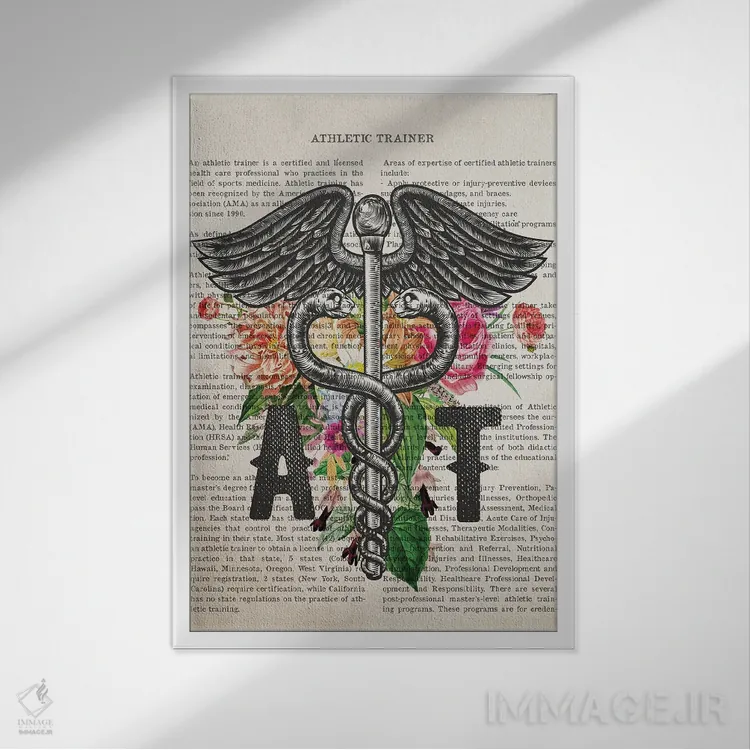 تابلو مربی ورزشی (AT) همراه با گلها اثر پیکسل کهنه (استودیو/نام هنری) - نمای قابدار سفید