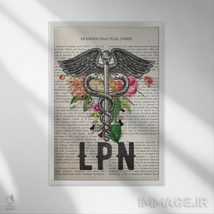 تابلو چاپ پرستار عملی مجاز (LPN) با گلها اثر پیکسل کهنه (استودیو/نام هنری) - نمای قابدار سفید