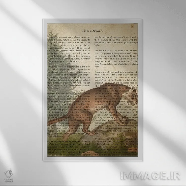 تابلو چاپ وینتیج پلنگ کوهستان اثر پیکسل کهنه (استودیو/نام هنری) - نمای قابدار سفید