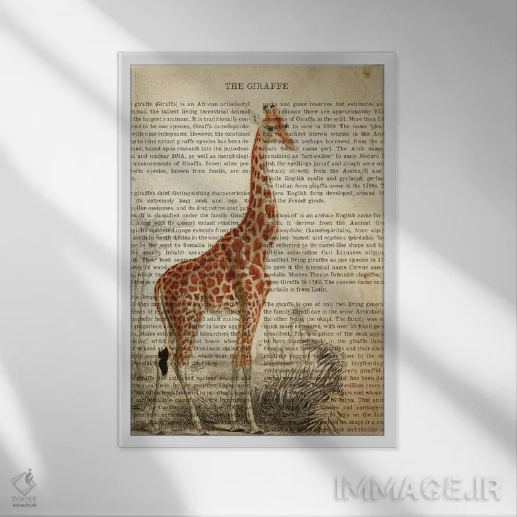 تابلو چاپ وینتیج زرافه اثر پیکسل کهنه (استودیو/نام هنری) - نمای قابدار سفید
