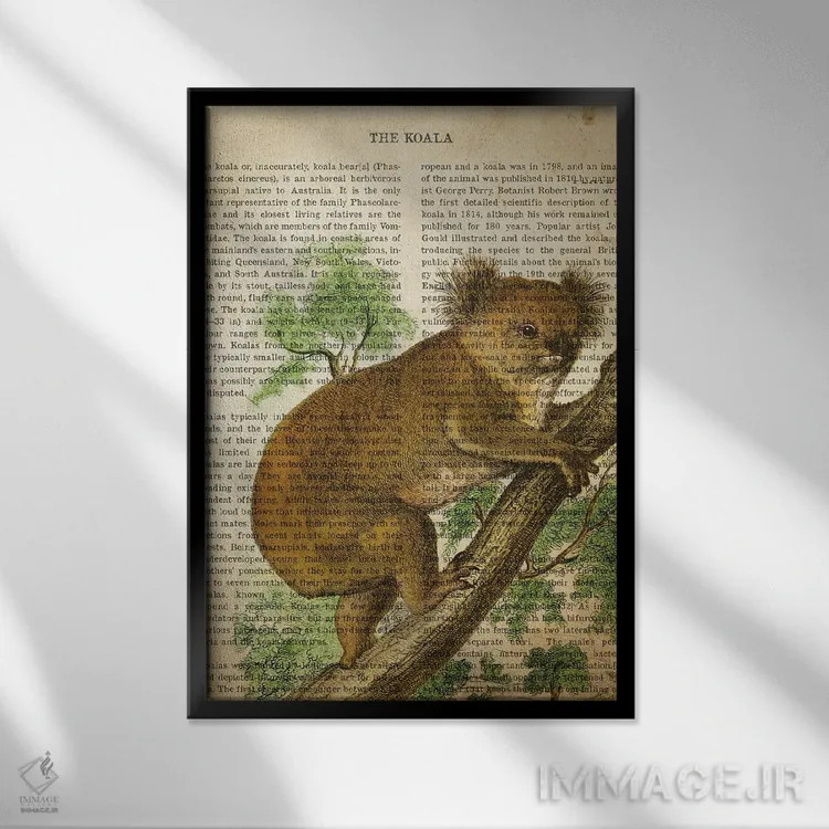 تابلو چاپ وینتیج کوآلا اثر پیکسل کهنه (استودیو/نام هنری) - نمای قابدار مشکی