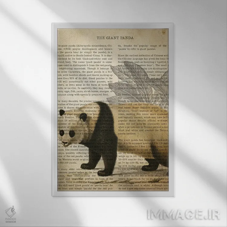 تابلو چاپ وینتیج پاندا غولپیکر اثر پیکسل کهنه (استودیو/نام هنری) - نمای قابدار سفید