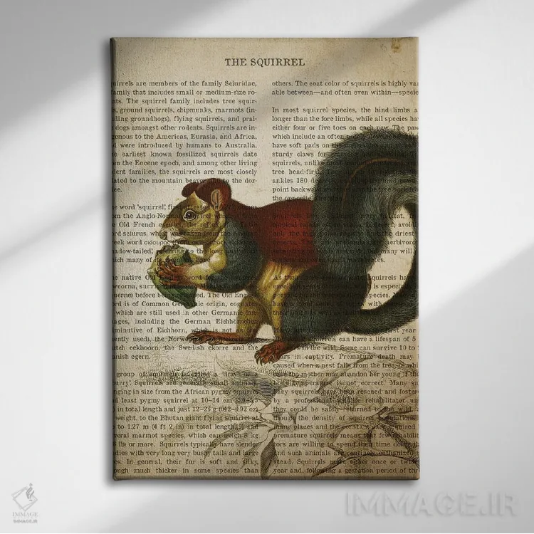 تابلو چاپ وینتیج سنجاب اثر پیکسل کهنه (استودیو/نام هنری) - نمای روبهرو روی دیوار