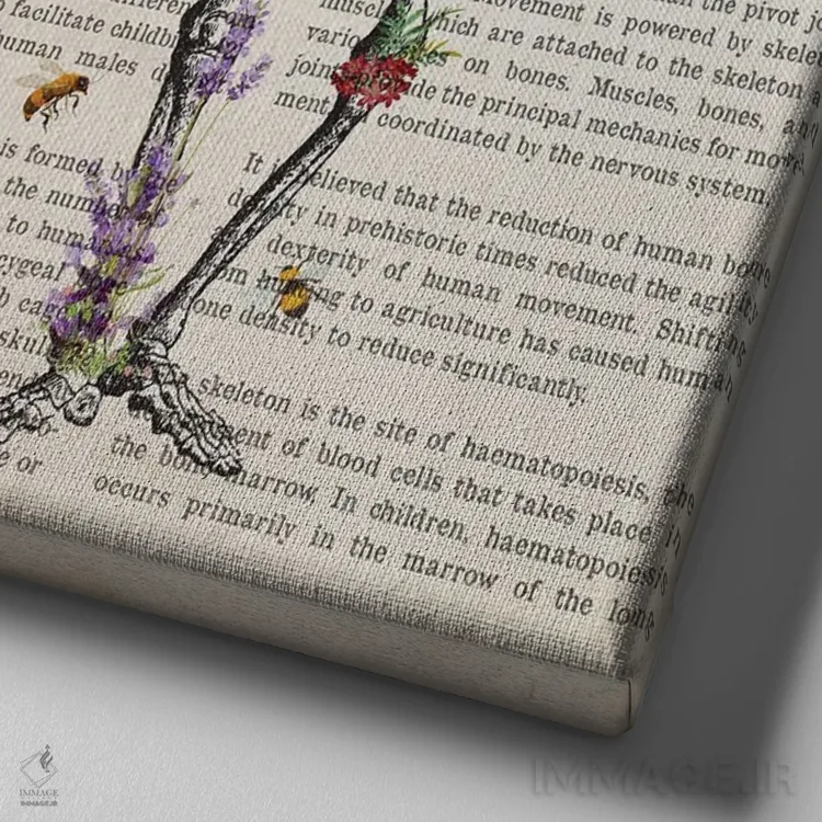 تابلو آناتومی اسکلت (به صورت گل) اثر پیکسل کهنه (استودیو/نام هنری) - نمای نزدیک بافت بوم