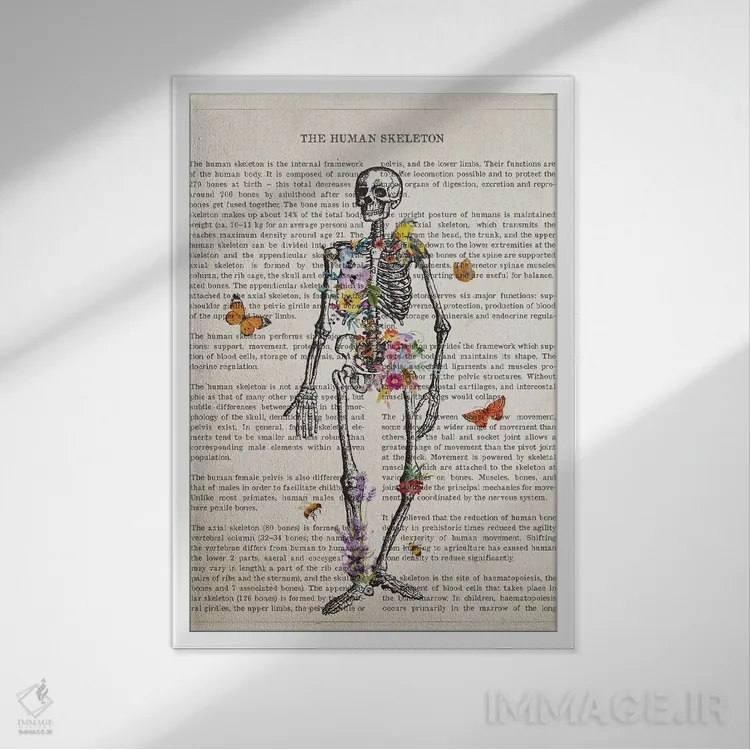 تابلو آناتومی اسکلت (به صورت گل) اثر پیکسل کهنه (استودیو/نام هنری) - نمای قابدار سفید