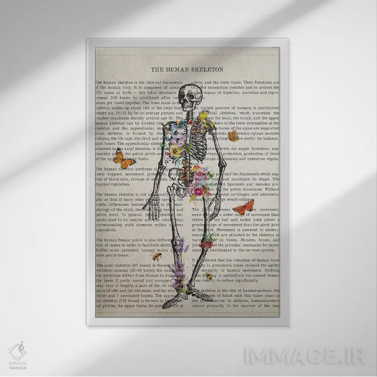 تابلو آناتومی اسکلت (به صورت گل) اثر پیکسل کهنه (استودیو/نام هنری) - نمای قابدار سفید
