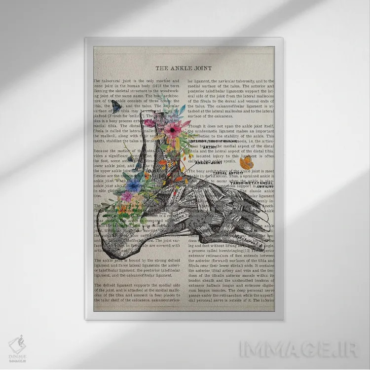 تابلو مفصل مچ پا آناتومی گل اثر پیکسل کهنه (استودیو/نام هنری) - نمای قابدار سفید