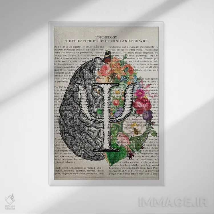 تابلو هنر روانشناسی مغز آناتومی گل اثر پیکسل کهنه (استودیو/نام هنری) - نمای قابدار سفید