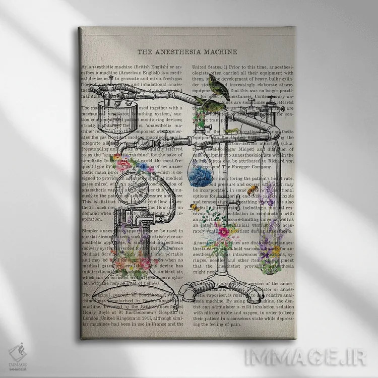 تابلو دستگاه بیهوشی گلها اثر پیکسل کهنه (استودیو/نام هنری) - نمای روبهرو روی دیوار