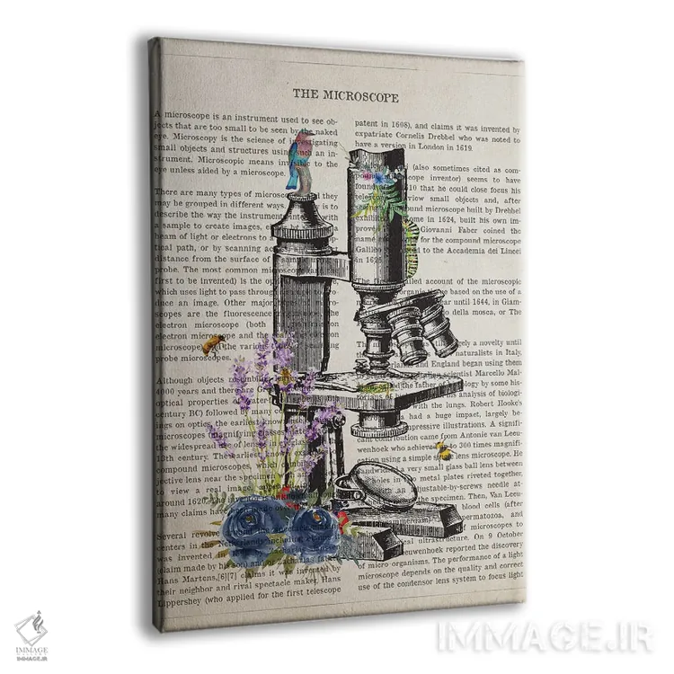 تابلو میکروسکوپ گل (میکروسکوپ با تزئینات گل) اثر پیکسل کهنه (استودیو/نام هنری) - نمای پرسپکتیو محصول