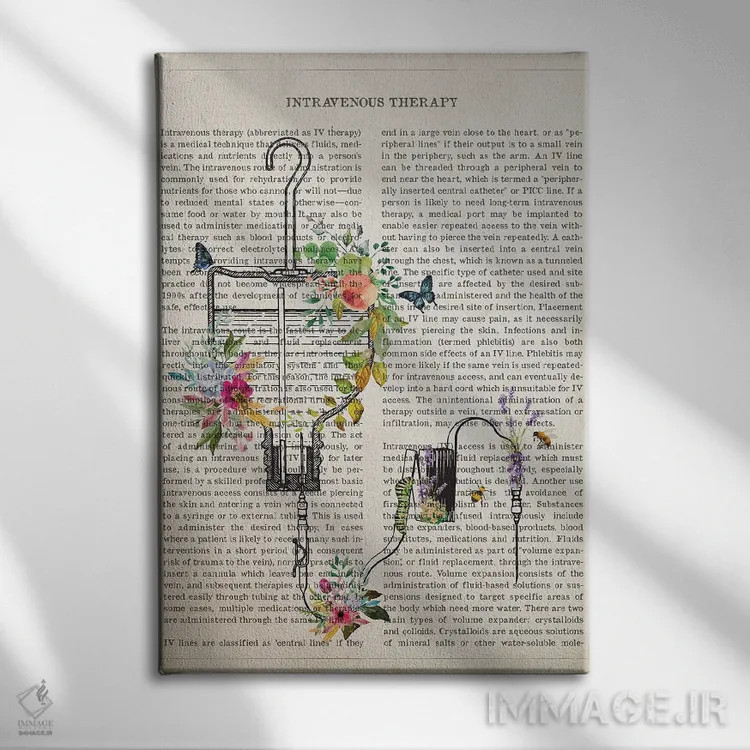 تابلو کیسه سرم گل اثر پیکسل کهنه (استودیو/نام هنری) - نمای روبهرو روی دیوار