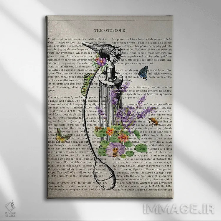 تابلو اتوسکوپ گل (دستگاه معاینه گوش با طرح گل) اثر پیکسل کهنه (استودیو/نام هنری) - نمای روبهرو روی دیوار