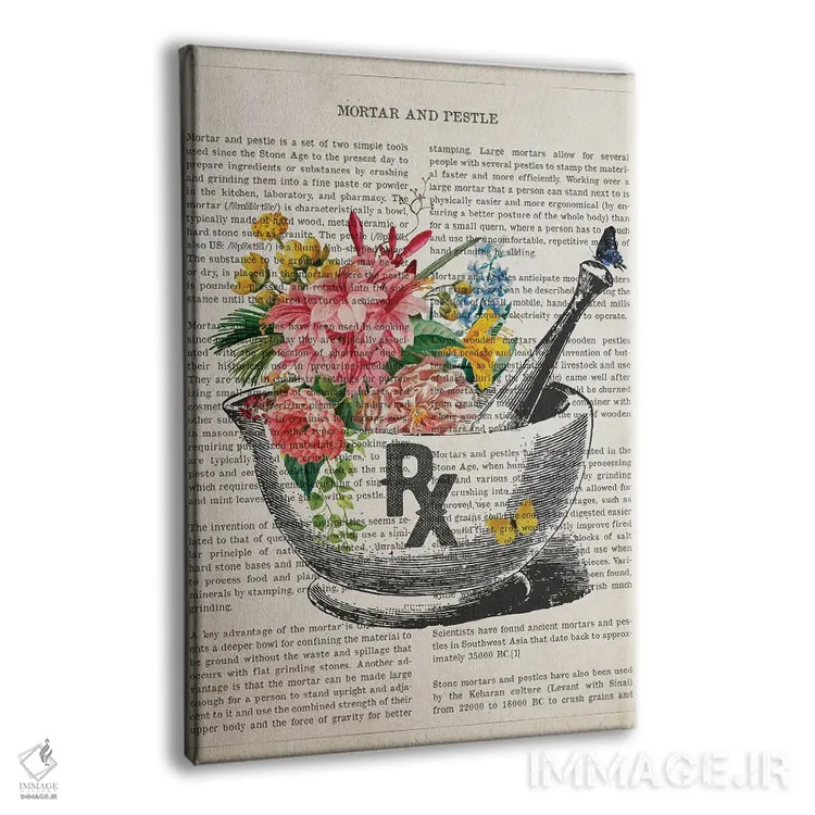تابلو هاون و دسته هاون گل (طرح گل بر روی هاون و دسته هاون) اثر پیکسل کهنه (استودیو/نام هنری) - نمای پرسپکتیو محصول