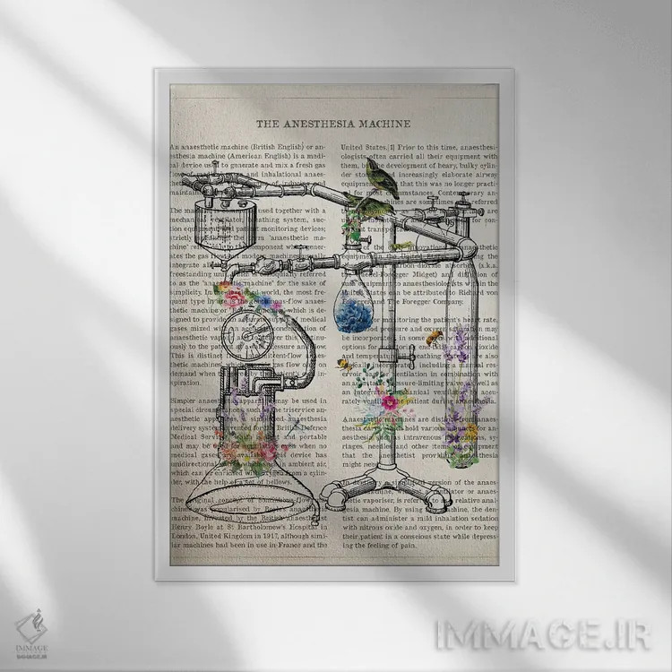 تابلو دستگاه بیهوشی گلها اثر پیکسل کهنه (استودیو/نام هنری) - نمای قابدار سفید