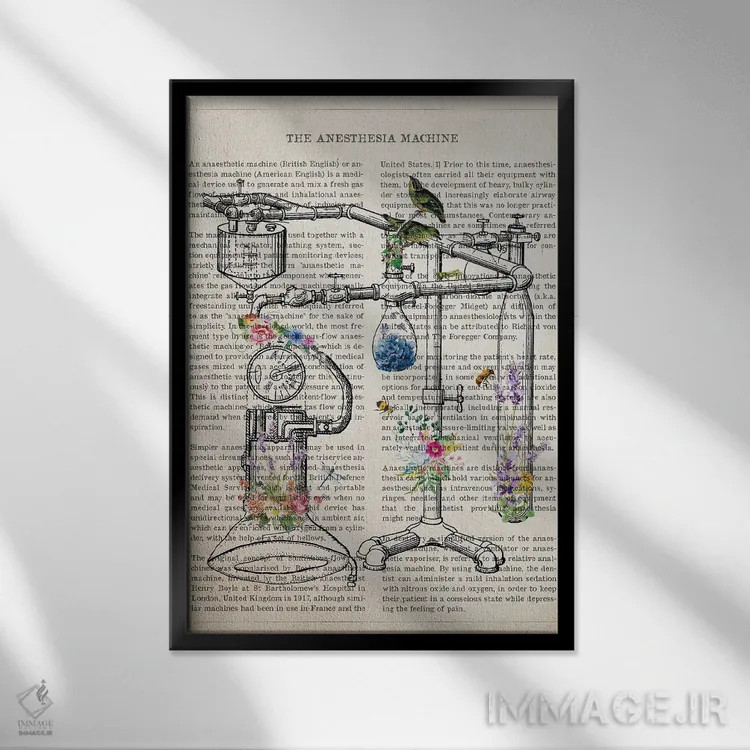 تابلو دستگاه بیهوشی گلها اثر پیکسل کهنه (استودیو/نام هنری) - نمای قابدار مشکی