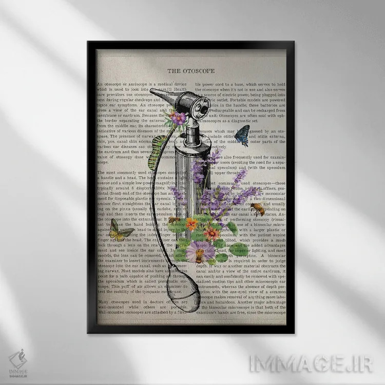 تابلو اتوسکوپ گل (دستگاه معاینه گوش با طرح گل) اثر پیکسل کهنه (استودیو/نام هنری) - نمای قابدار مشکی