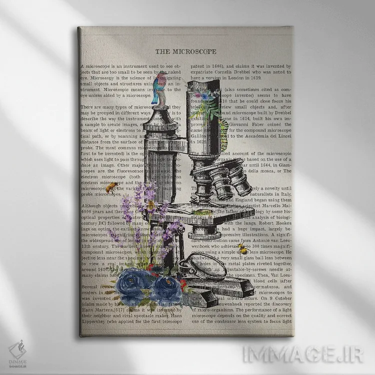 تابلو میکروسکوپ گل (میکروسکوپ با تزئینات گل) اثر پیکسل کهنه (استودیو/نام هنری) - نمای روبهرو روی دیوار