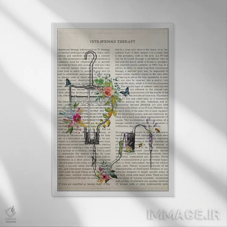 تابلو کیسه سرم گل اثر پیکسل کهنه (استودیو/نام هنری) - نمای قابدار سفید