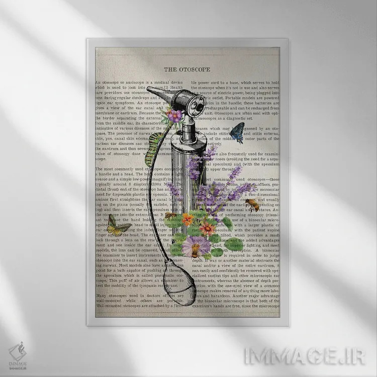 تابلو اتوسکوپ گل (دستگاه معاینه گوش با طرح گل) اثر پیکسل کهنه (استودیو/نام هنری) - نمای قابدار سفید