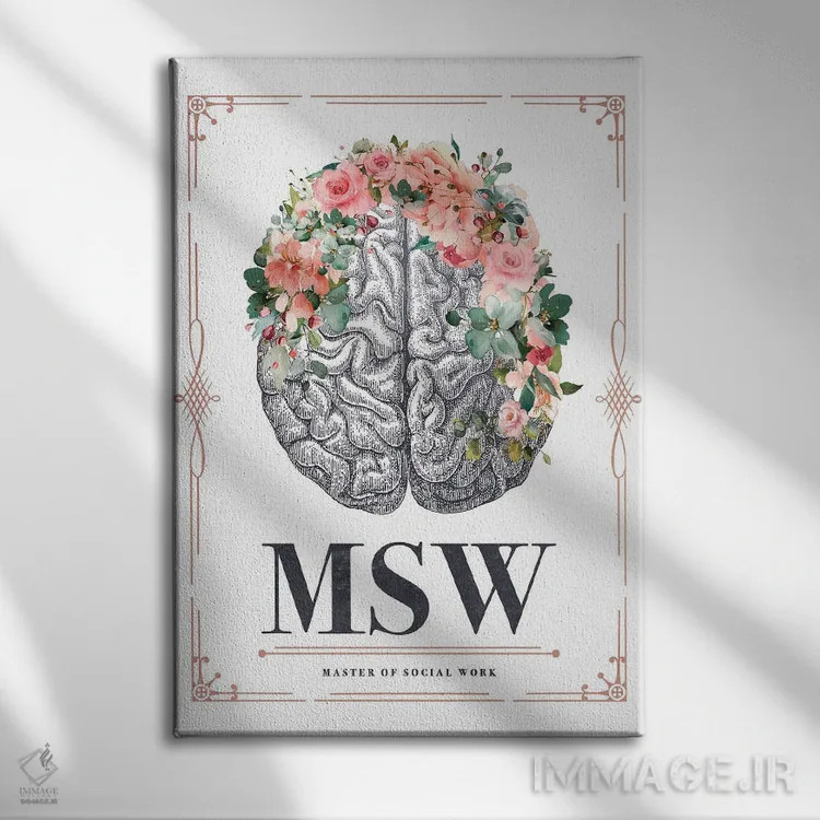 تابلو اماسدبلیو با گلها (معمولاً مخفف Master of Social Work؛ کارشناس ارشد مددکاری اجتماعی با گل) اثر پیکسل کهنه (استودیو/نام هنری) - نمای روبهرو روی دیوار