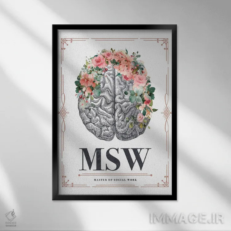 تابلو اماسدبلیو با گلها (معمولاً مخفف Master of Social Work؛ کارشناس ارشد مددکاری اجتماعی با گل) اثر پیکسل کهنه (استودیو/نام هنری) - نمای قابدار مشکی