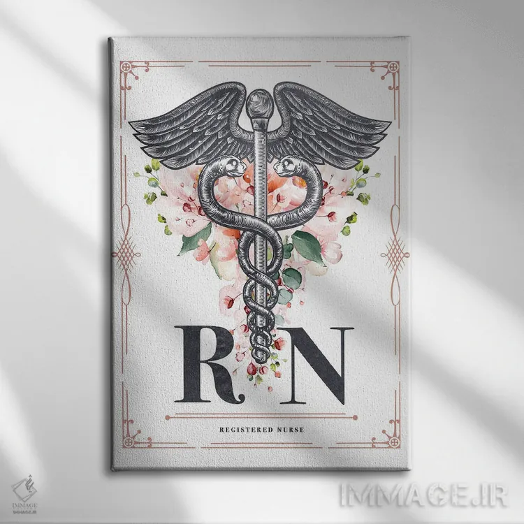تابلو آران با گلها (پرستار ثبتشده Registered Nurse) اثر پیکسل کهنه (استودیو/نام هنری) - نمای روبهرو روی دیوار