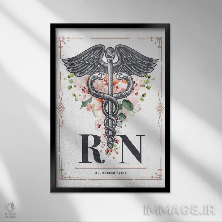 تابلو آران با گلها (پرستار ثبتشده Registered Nurse) اثر پیکسل کهنه (استودیو/نام هنری) - نمای قابدار مشکی