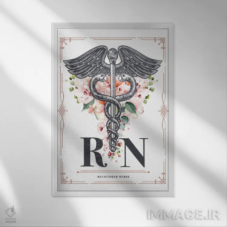 تابلو آران با گلها (پرستار ثبتشده Registered Nurse) اثر پیکسل کهنه (استودیو/نام هنری) - نمای قابدار سفید